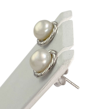 Boucles d'oreilles d'occasion or 375 blanc perles de culture