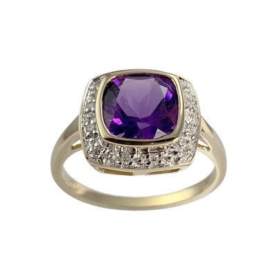 Bague d'occasion 2 ors 375 diamant améthyste