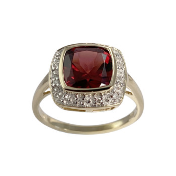 Bague d'occasion 2 ors 375 grenat diamants