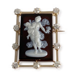 Broche d'occasion or 750 jaune diamant camee - vue 1