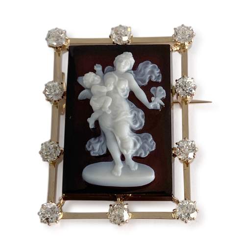 Broche d'occasion or 750 jaune diamant camee