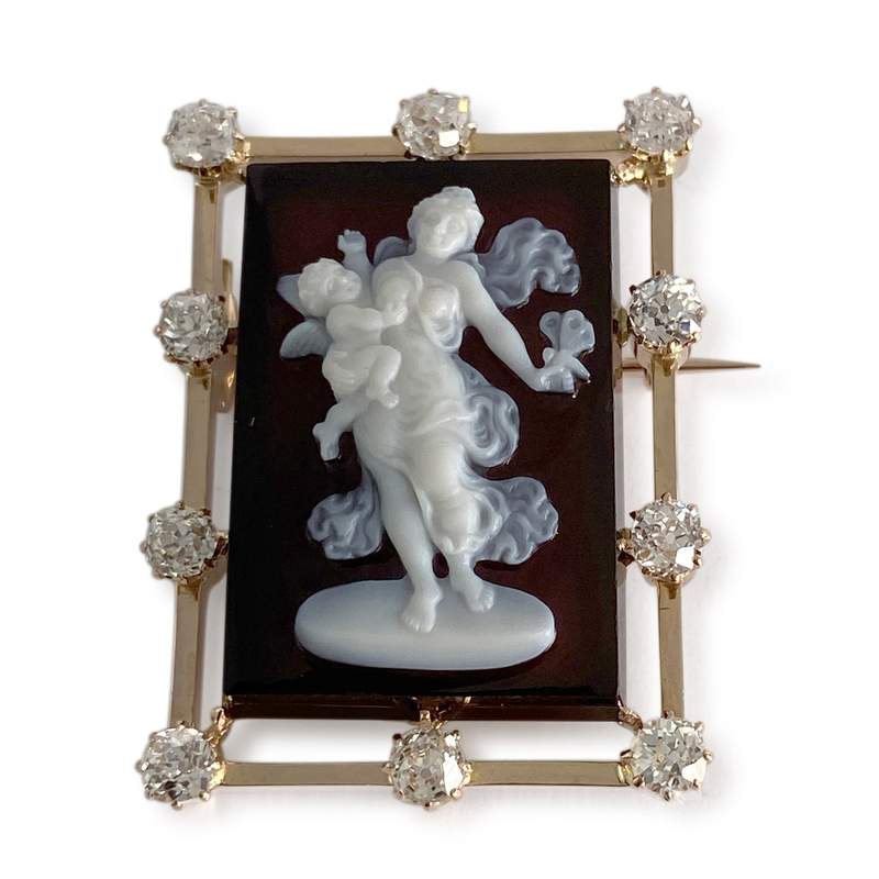 Broche d'occasion or 750 jaune diamant camee - vue 1