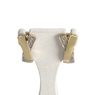 Tweedehands gouden 750 gele diamanten hoepel oorbellen