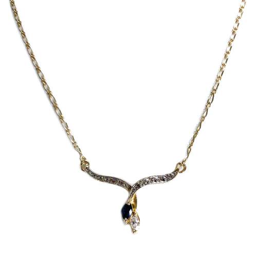 Pre-owned 14K yellow gold necklace with horse-link and alternating sapphire and zirconia links