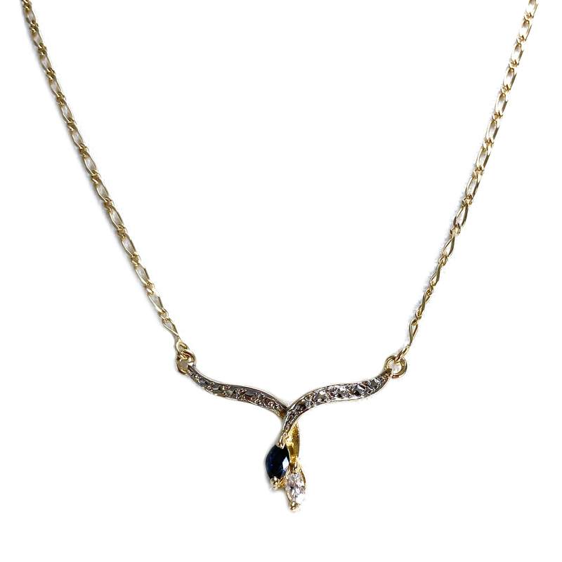 Collier d'occasion en or jaune 750, maille cheval et alternée, saphir et zirconia, 42.5 cm - vue 1