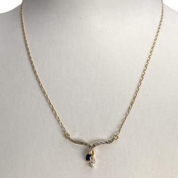 Collier d'occasion en or jaune 750, maille cheval et alternée, saphir et zirconia, 42.5 cm