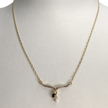 Pre-owned 14K yellow gold necklace with horse-link and alternating sapphire and zirconia links