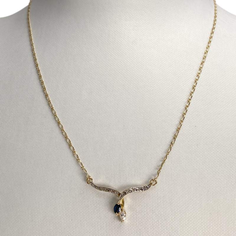 Collier d'occasion en or jaune 750, maille cheval et alternée, saphir et zirconia, 42.5 cm - vue 2