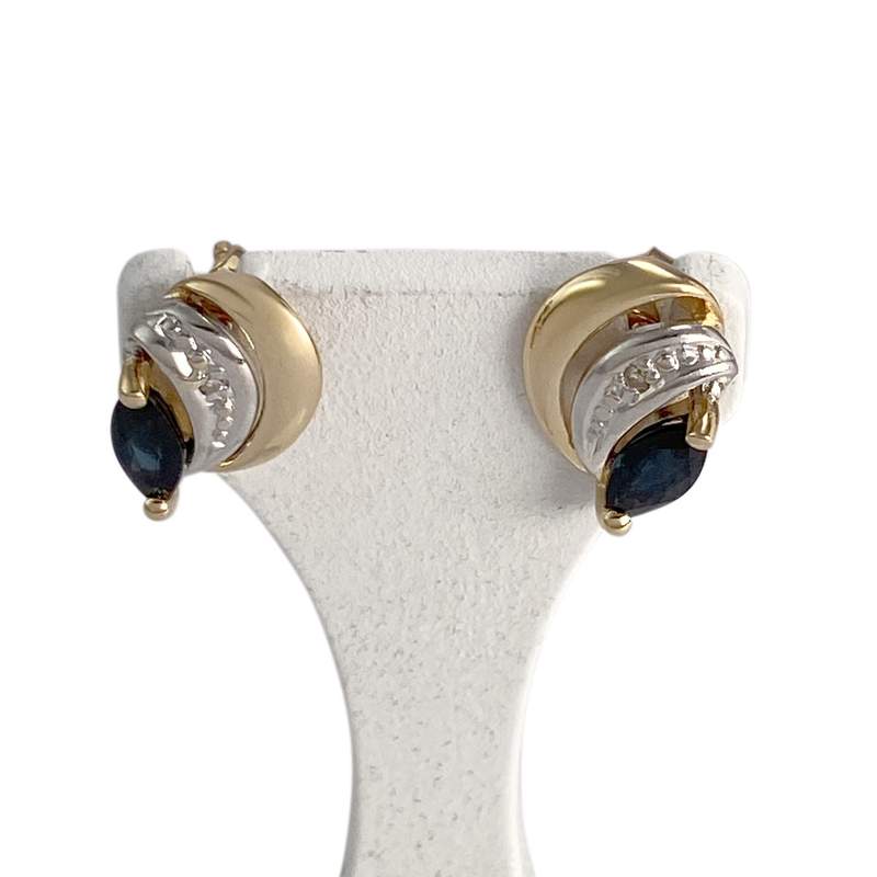Boucles d'oreilles d'occasion 2 ors 750 saphir diamant - vue 1