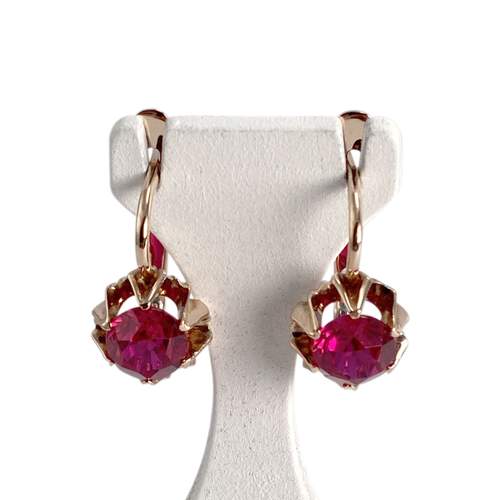 Pre-owned 14K rose gold earrings with synthetic rubies