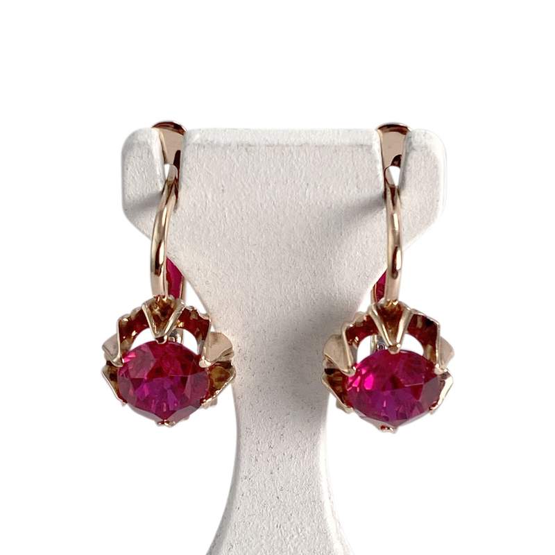 Boucles d'oreilles d'occasion or 585 rose rubis synthetique - vue 1