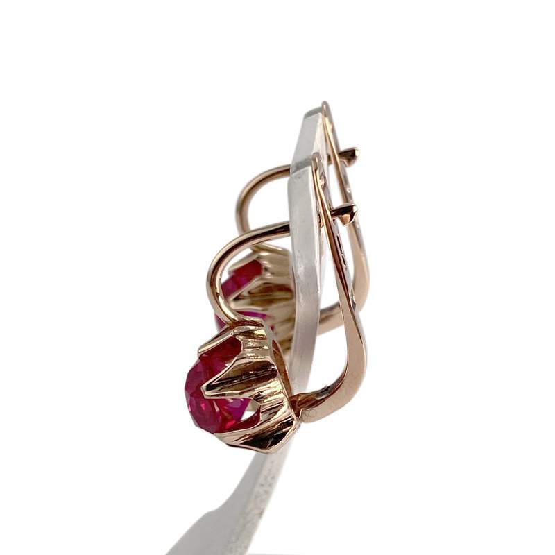 Boucles d'oreilles d'occasion or 585 rose rubis synthetique - vue 2