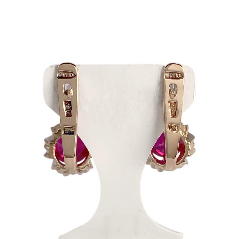 Boucles d'oreilles d'occasion or 585 rose rubis synthetique - vue 3