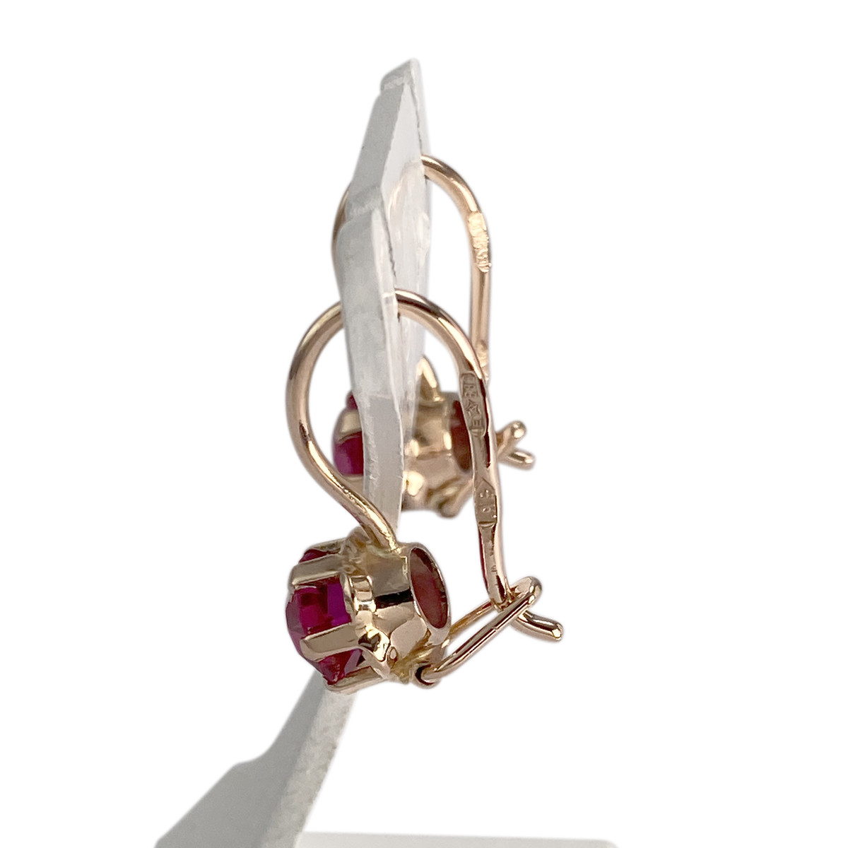 Boucles d'oreilles d'occasion or 585 jaune rubis synthetique - vue 2
