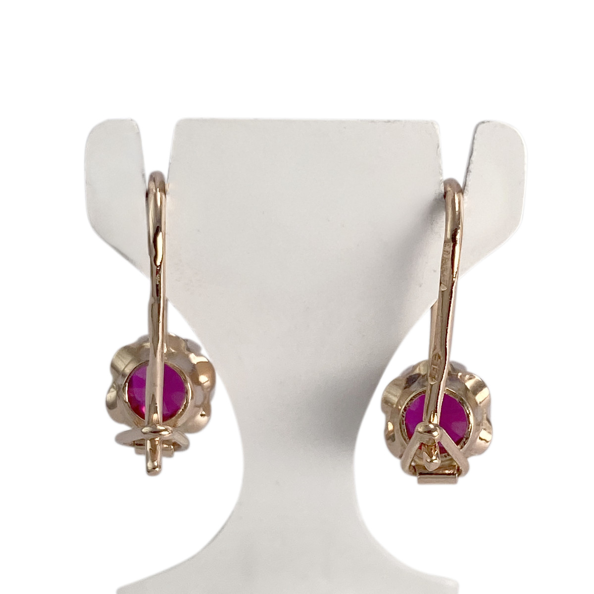 Boucles d'oreilles d'occasion or 585 jaune rubis synthetique - vue 3