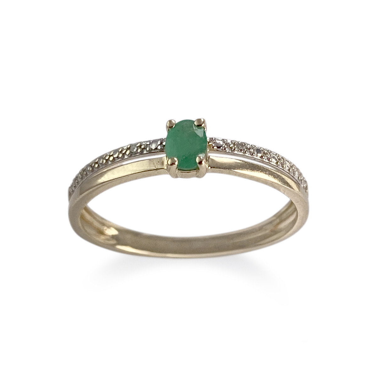 Bague d'occasion or 375 2 tons diamant emeraude