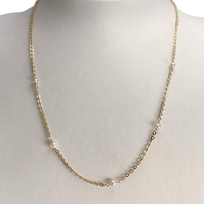 Collier d'occasion or 750 jaune maille forcat perle de culture - vue 2
