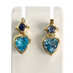 Boucles d'oreilles d'occasion or 750 jaune topazes bleues traitées et saphirs - vue 1