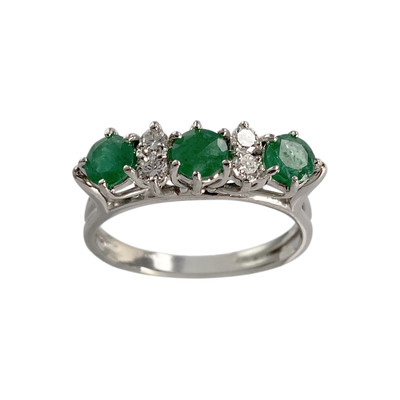 Bague d'occasion or 750 blanc diamants émeraudes
