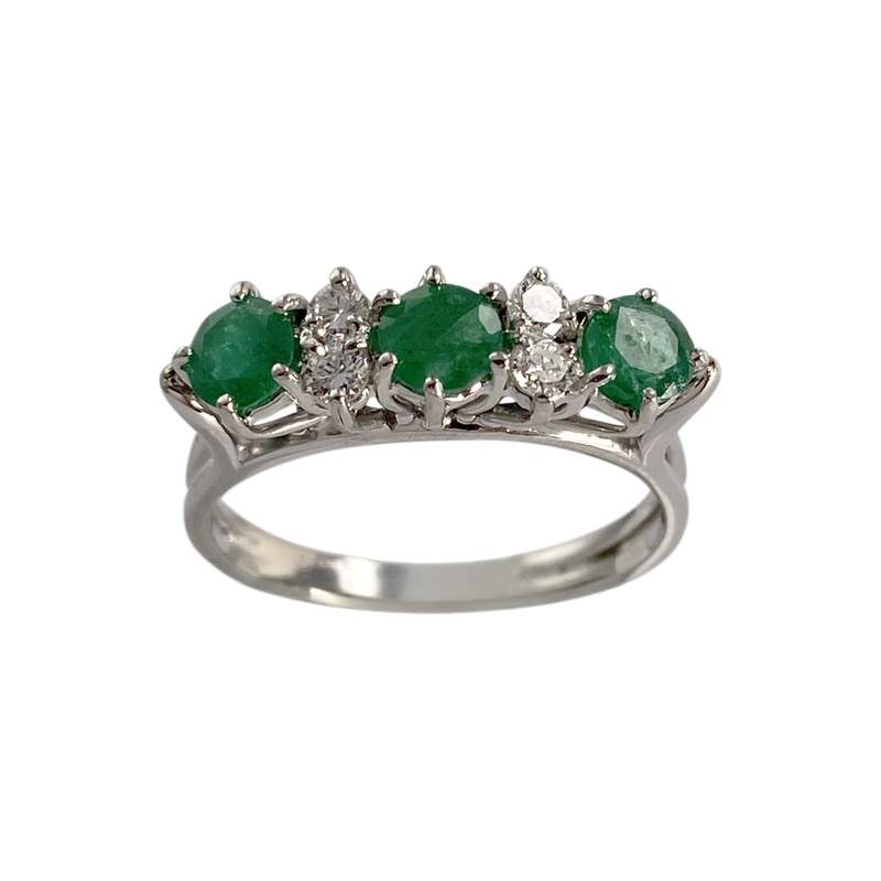 Bague d'occasion or 750 blanc diamants émeraudes - vue 1