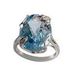 Bague d'occasion or 375 blanc topaze traitée swiss blue diamant - vue 1