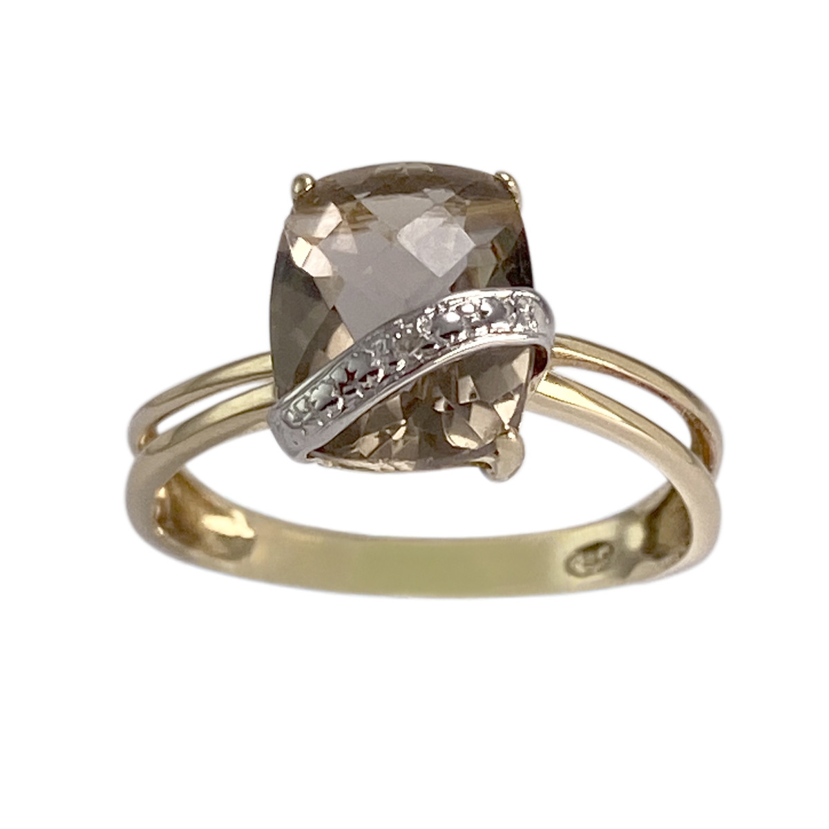 Bague d'occasion or 750 2 tons diamant quartz fumé