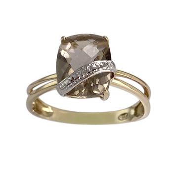 Bague d'occasion or 750 2 tons diamant quartz fumé