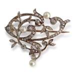 Broche d'occasion or 750 2 tons diamant perle de culture - vue 1