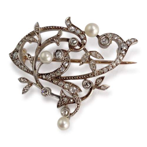 Broche d'occasion or 750 2 tons diamant perle de culture