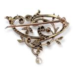Broche d'occasion or 750 2 tons diamant perle de culture - vue 2
