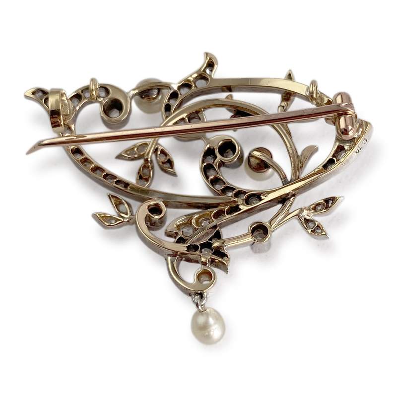 Broche d'occasion or 750 2 tons diamant perle de culture - vue 2
