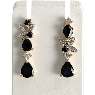 Boucles d'oreilles d'occasion or 750 jaune diamant saphir