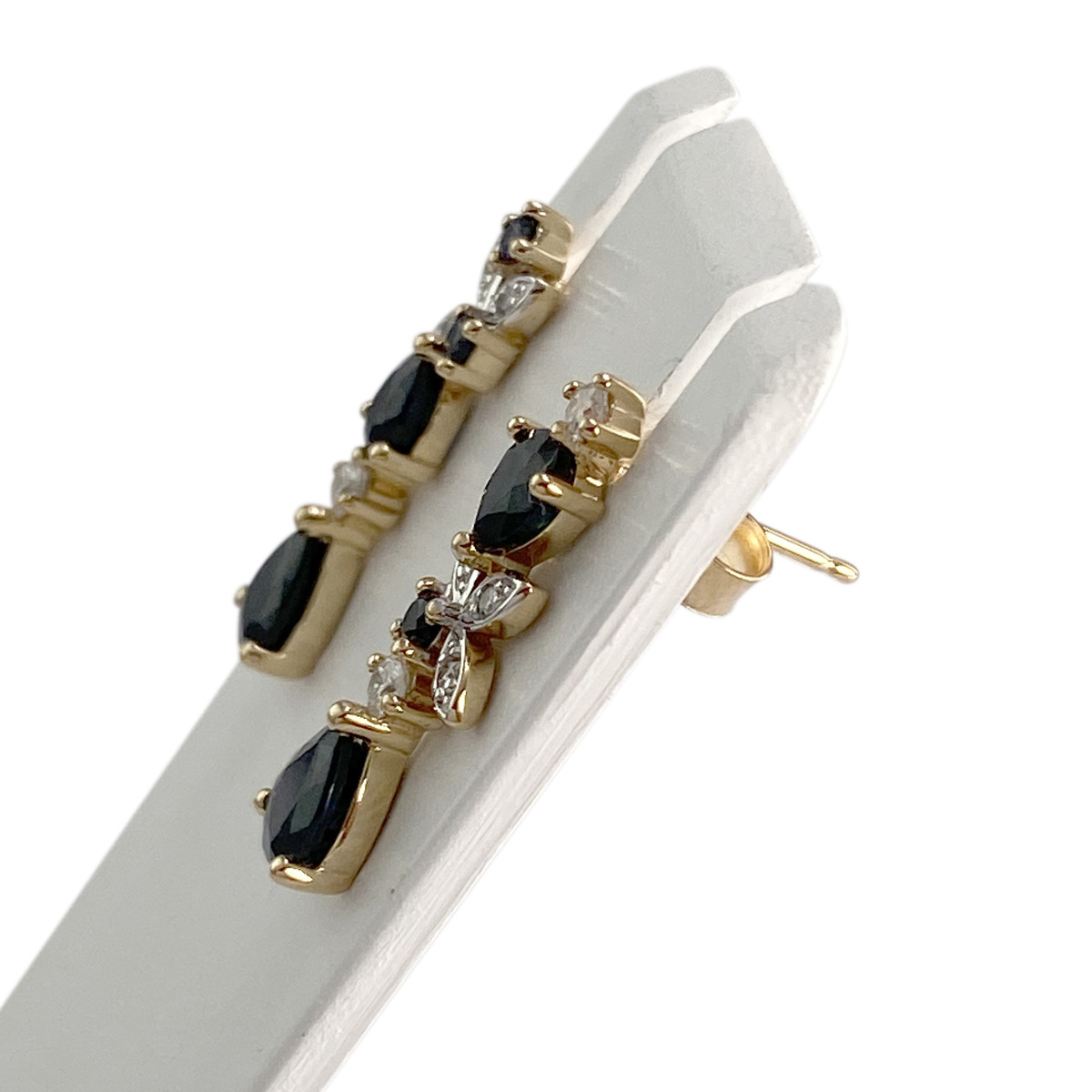 Boucles d'oreilles d'occasion or 750 jaune diamant saphir - vue 2