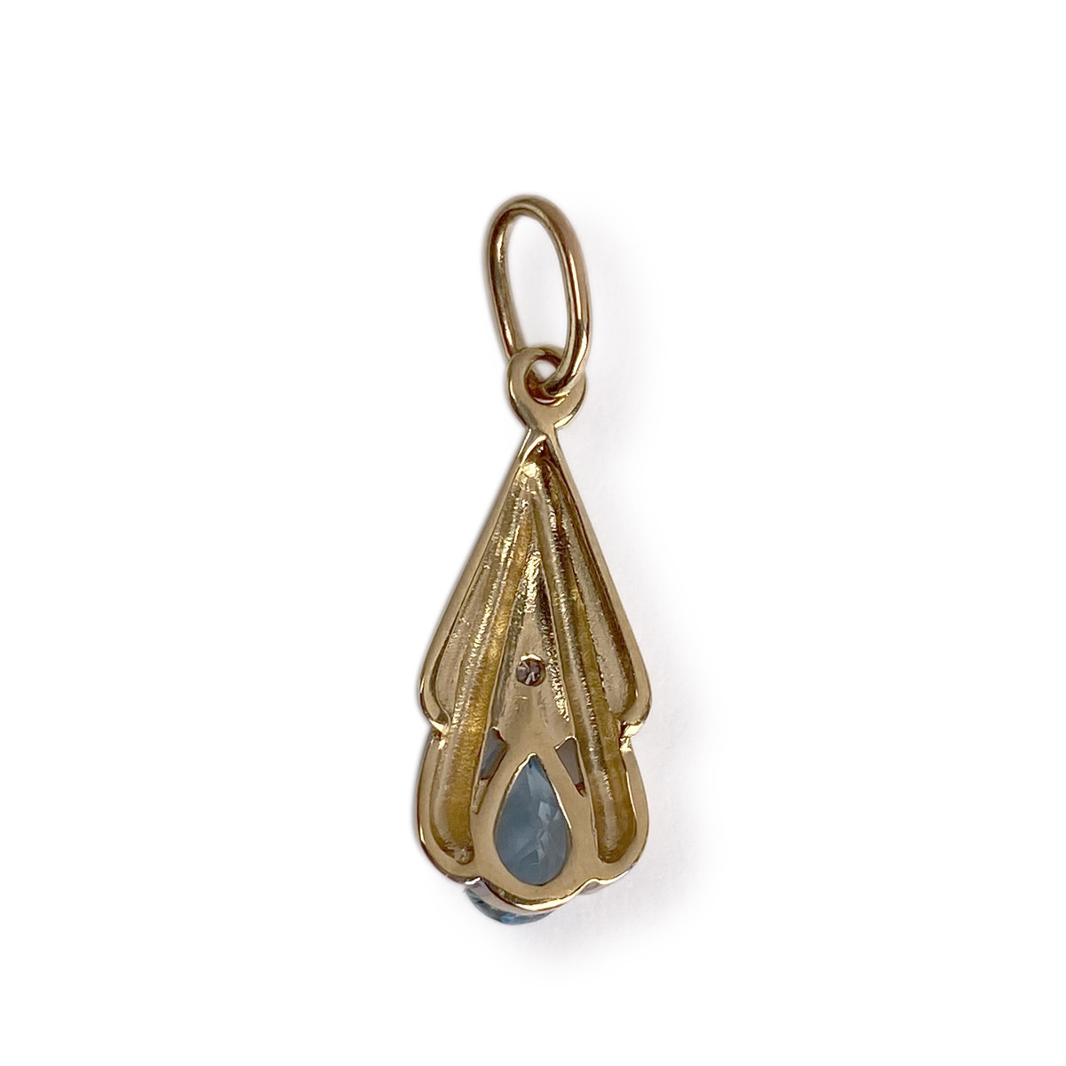 Pendentif d'occasion  or 750 2 tons topaze traitée sky blue diamant - vue 2
