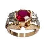 Bague d'occasion 2 ors 750 rubis synthetique - vue 1
