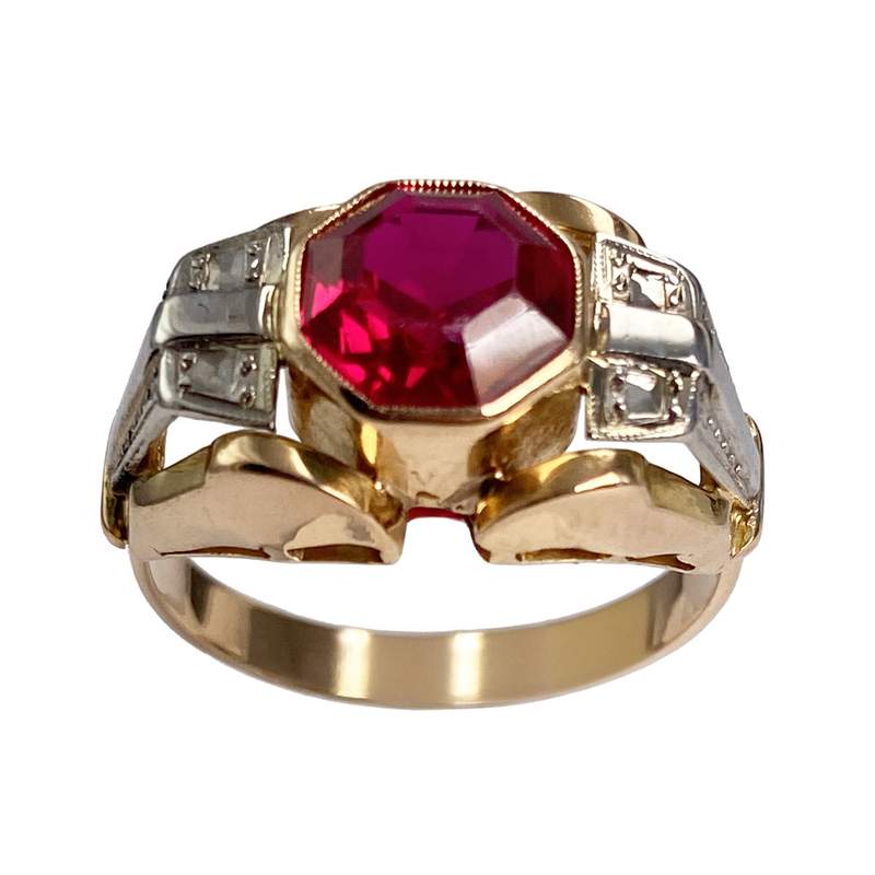 Bague d'occasion 2 ors 750 rubis synthetique - vue 1