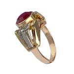 Bague d'occasion 2 ors 750 rubis synthetique - vue 2