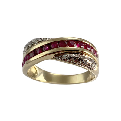 Bague d'occasion or 750 2 tons diamant rubis