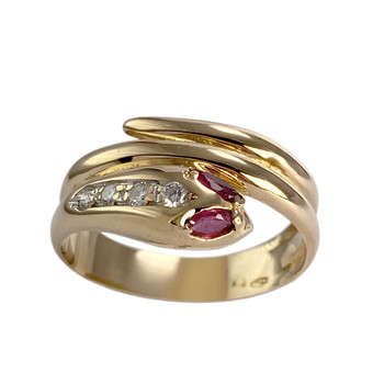 Bague d'occasion or 750 jaune serpent diamant rubis