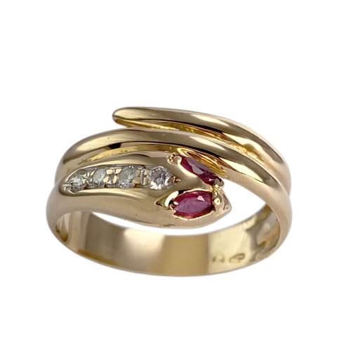 Bague d'occasion or 750 jaune serpent diamant rubis