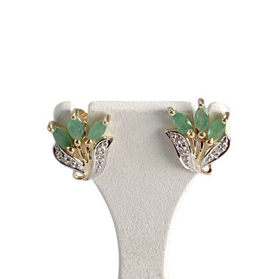 Boucles d'oreilles d'occasion  or 750 2 tons émeraude diamant - vue 1