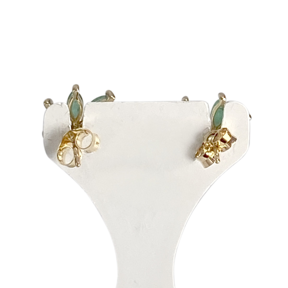 Boucles d'oreilles d'occasion  or 750 2 tons émeraude diamant - vue 3
