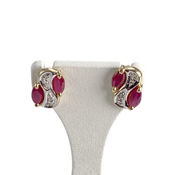 Boucles d'oreilles d'occasion or 750 2 tons diamant rubis