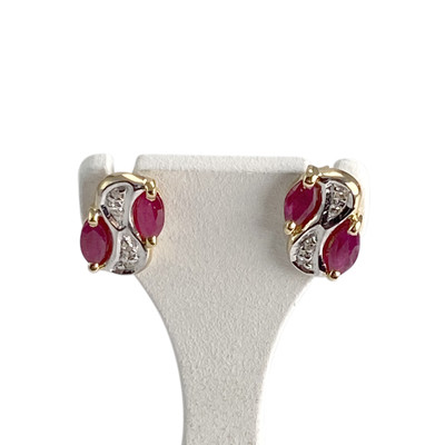 Boucles d'oreilles d'occasion or 750 2 tons diamant rubis