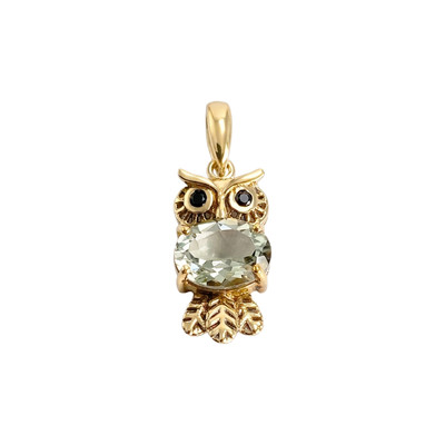 Pendentif d'occasion or 375 jaune hibou aigue marinezirconias