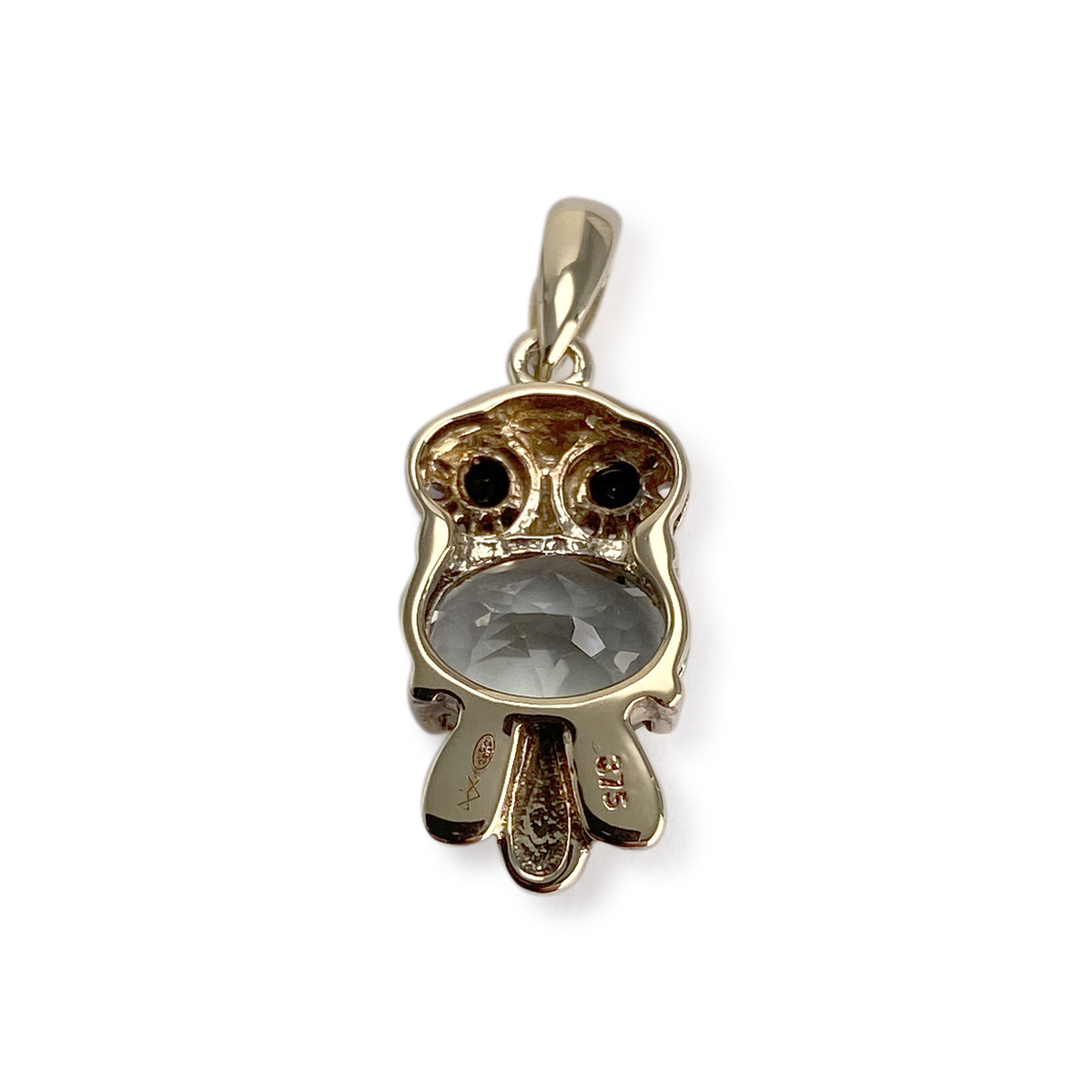 Pendentif d'occasion or 375 jaune hibou aigue marinezirconias - vue 2