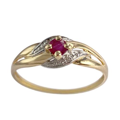 Bague d'occasion or 750 2 tons diamant rubis