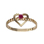 Bague d'occasion or 750 jaune coeur rubis synthetique - vue 1