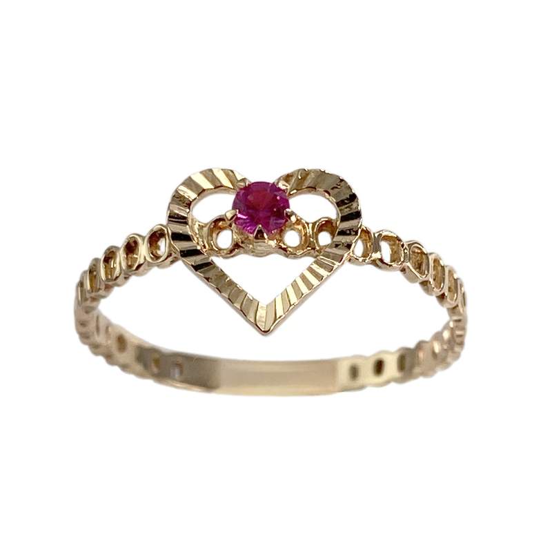 Bague d'occasion or 750 jaune coeur rubis synthetique - vue 1