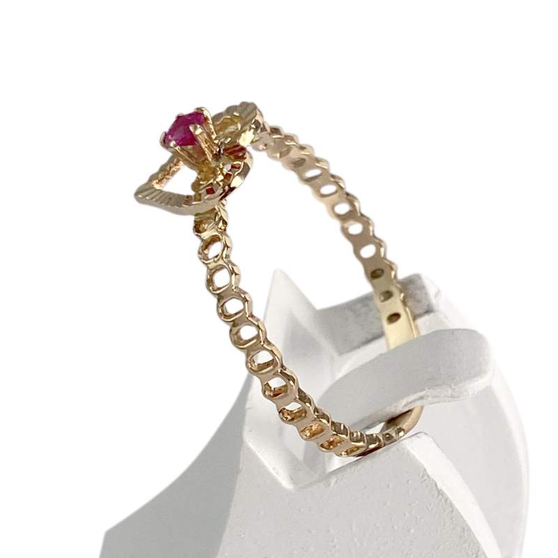 Bague d'occasion or 750 jaune coeur rubis synthetique - vue 2